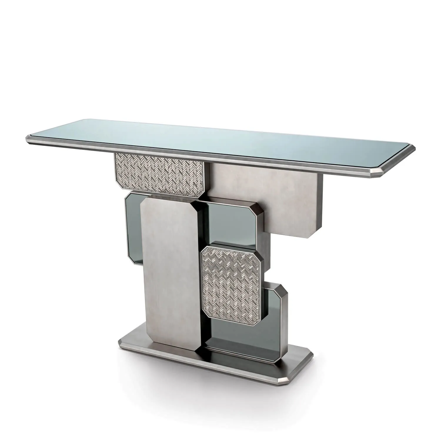 Modern Console Table, Bespoke Sculptural Interlocking Art