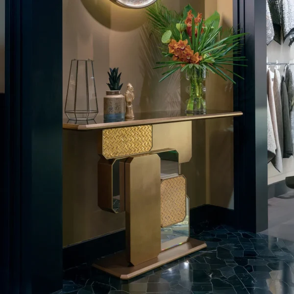 Modern Console Table, Bespoke Sculptural Interlocking Art