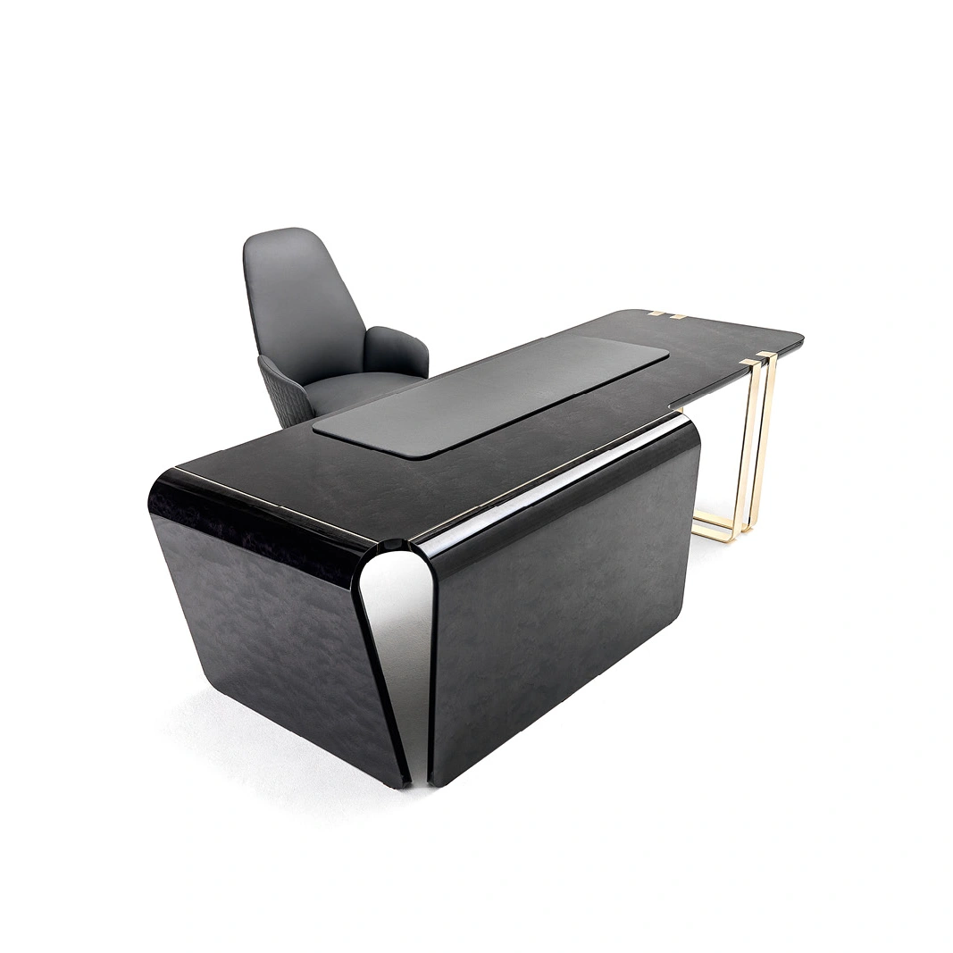 Modern Custom Office Desk, Luxury Black Gloss Executive Desk