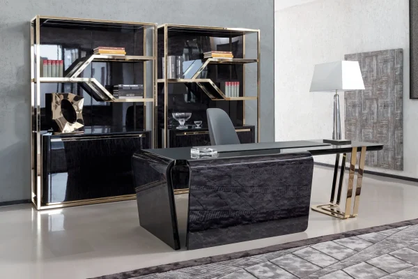 Modern Custom Office Desk, Luxury Black Gloss Executive Desk