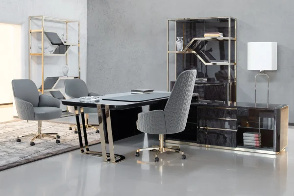 Modern Custom Office Desk, Luxury Black Gloss Executive Desk