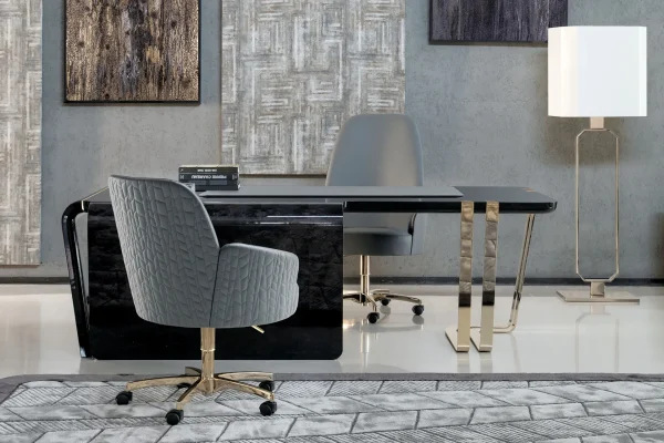 Modern Custom Office Desk, Luxury Black Gloss Executive Desk