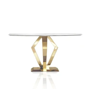 Modern Gold Console Table, Bespoke Geometric Diamond Design