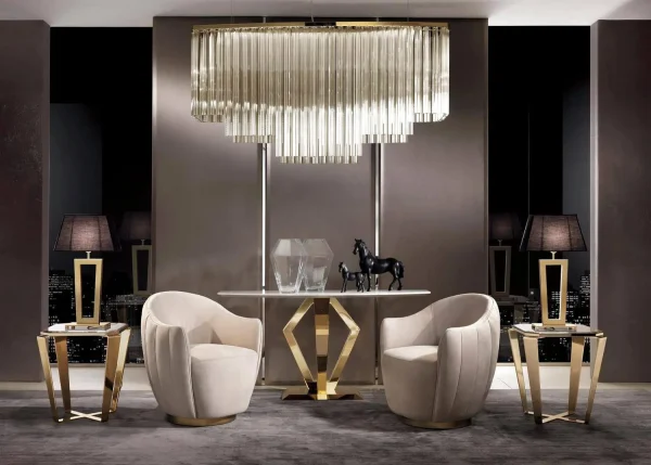 Modern Gold Console Table, Bespoke Geometric Diamond Design