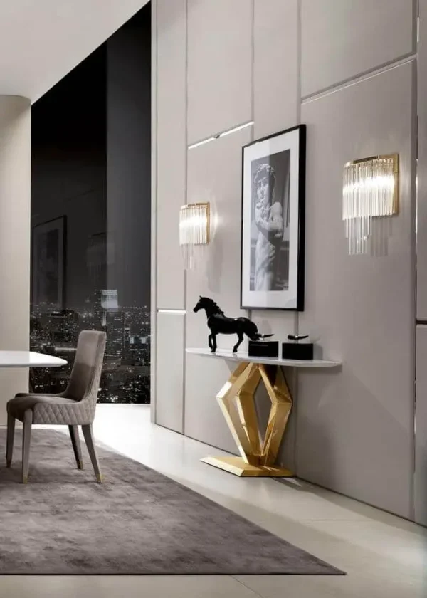 Modern Gold Console Table, Bespoke Geometric Diamond Design