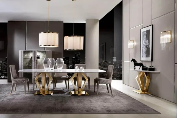 Modern Gold Console Table, Bespoke Geometric Diamond Design