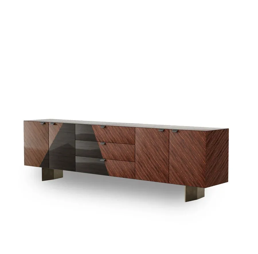 Modern Wood TV Console, Bespoke Geometric Inlay Art TV Stand-1