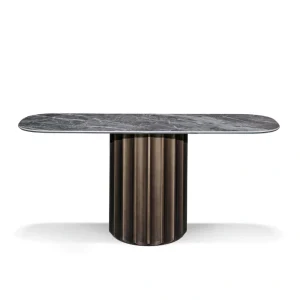 Pedestal Console Table with Marble Top & Bespoke Fluted Leg