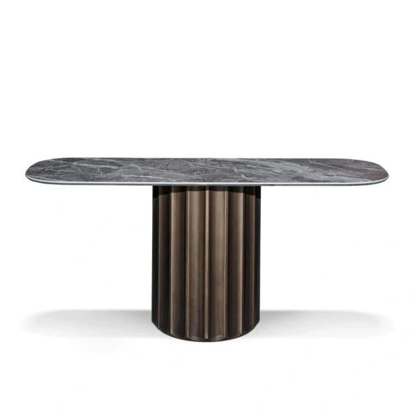 Pedestal Console Table with Marble Top & Bespoke Fluted Leg