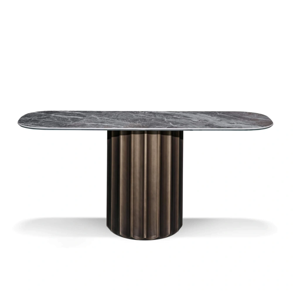 Pedestal Console Table with Marble Top & Bespoke Fluted Leg