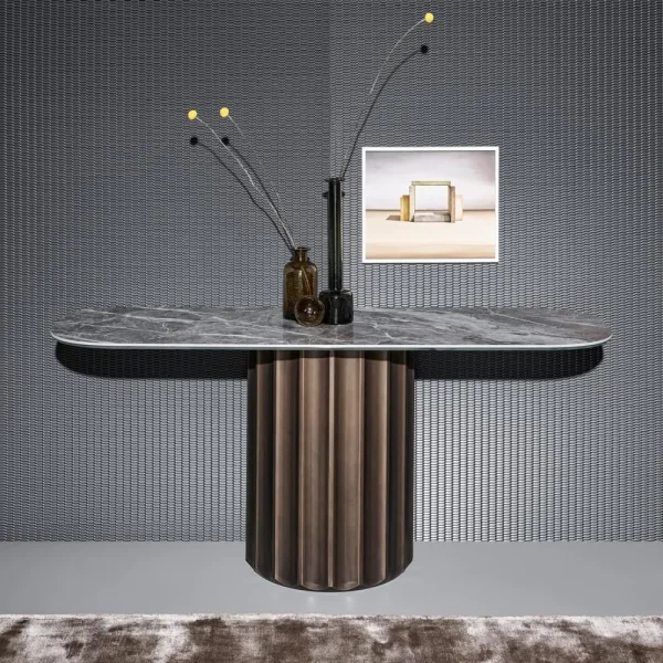 Pedestal Console Table with Marble Top & Bespoke Fluted Leg