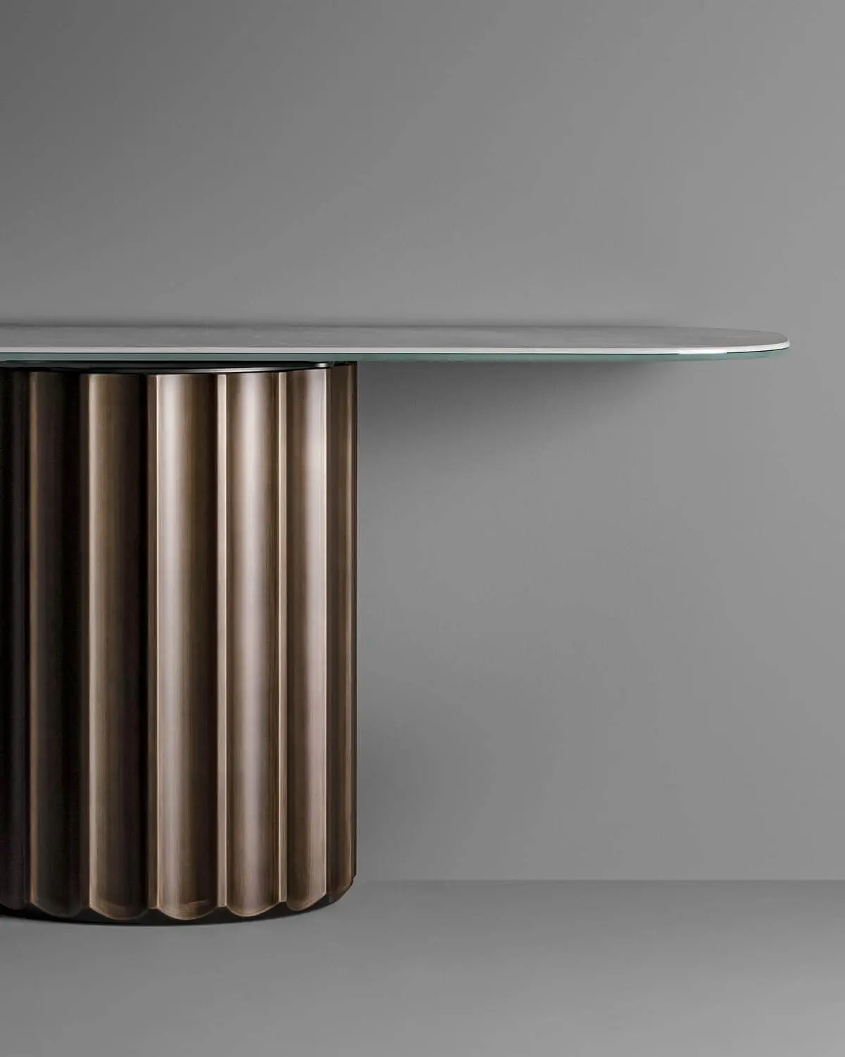 Pedestal Console Table with Marble Top & Bespoke Fluted Leg