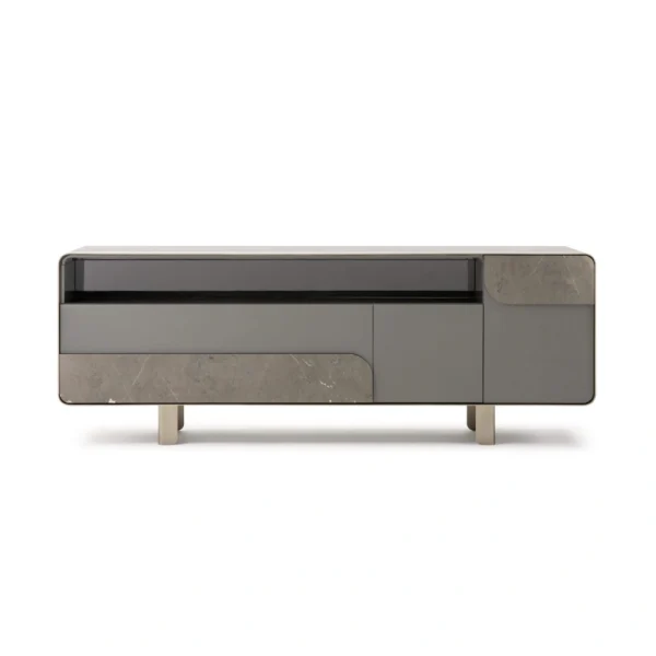 Rounded-Edge Trim Custom TV Console: Bespoke Floating Luxury-1