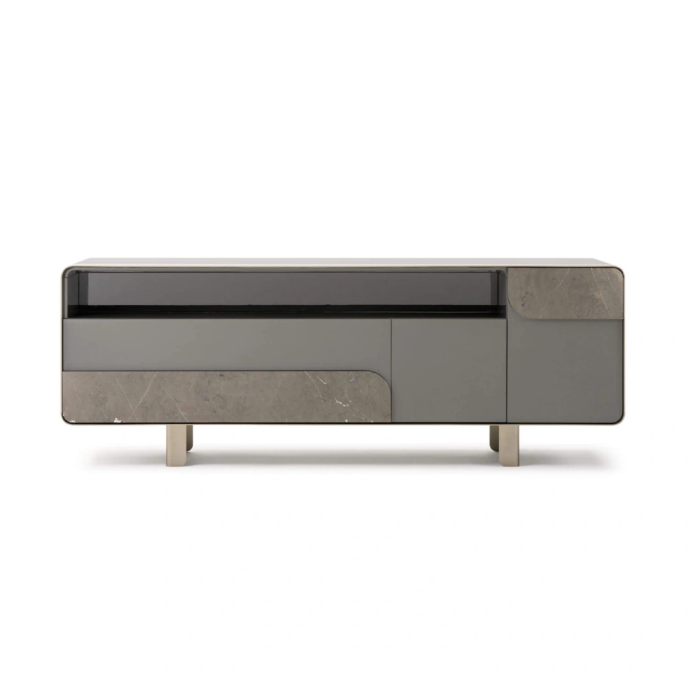 Rounded-Edge Trim Custom TV Console: Bespoke Floating Luxury-1