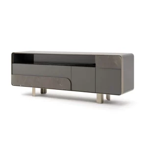Rounded-Edge Trim Custom TV Console: Bespoke Floating Luxury-2