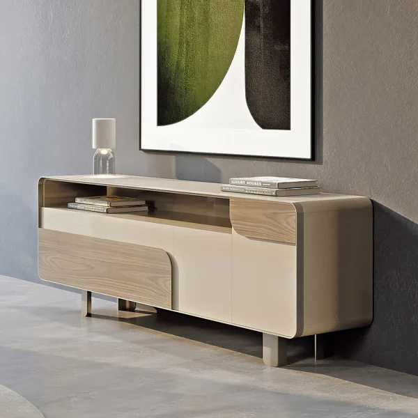 Rounded-Edge Trim Custom TV Console: Bespoke Floating Luxury-4