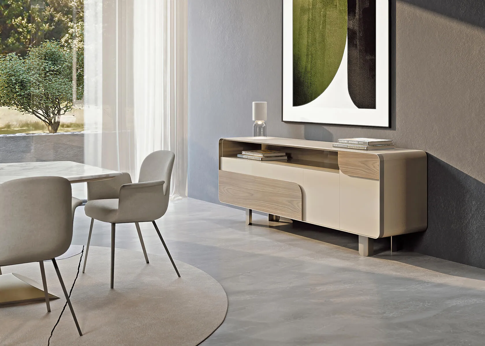 Rounded-Edge Trim Custom TV Console: Bespoke Floating Luxury-5