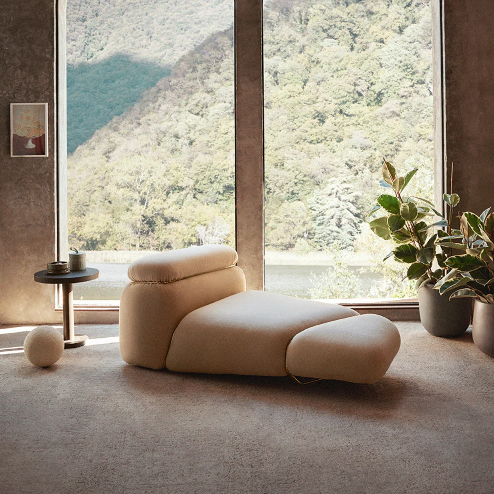 Upholstered Chaise Lounge, Bespoke Pebble-Shaped Daybed