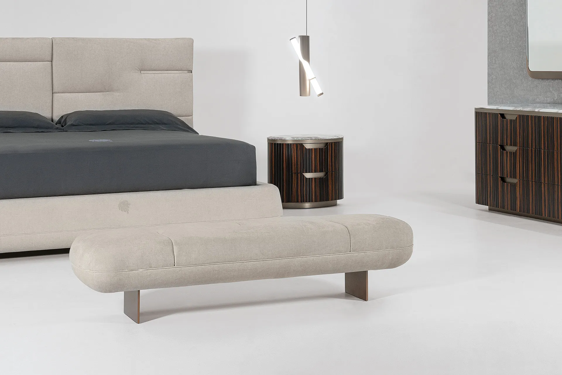 Bespoke King Size Bedroom Bench with Contemporary Rounded Upholstery-3