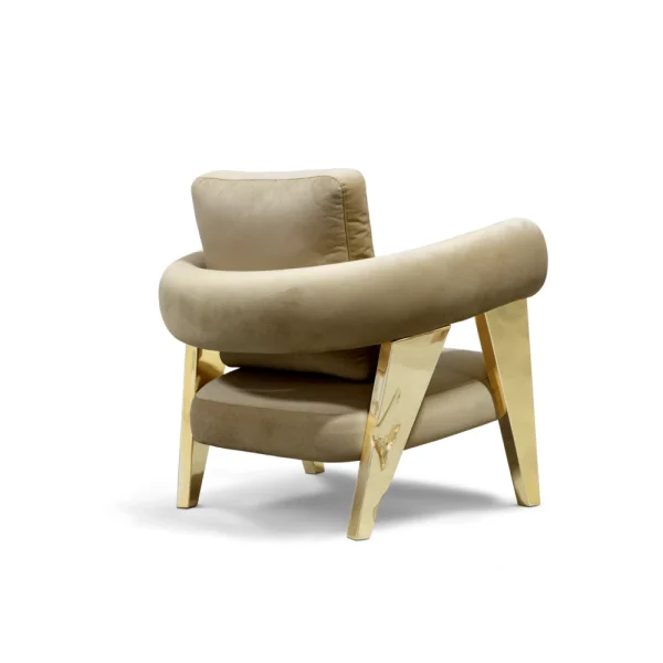 Bespoke Luxury Armchair, Rolled Arms with Gold Metal Frame​-2
