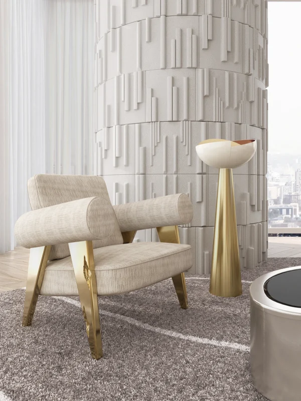 Bespoke Luxury Armchair, Rolled Arms with Gold Metal Frame​-3