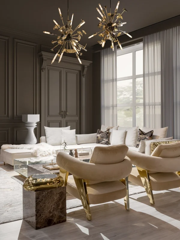 Bespoke Luxury Armchair, Rolled Arms with Gold Metal Frame​-4