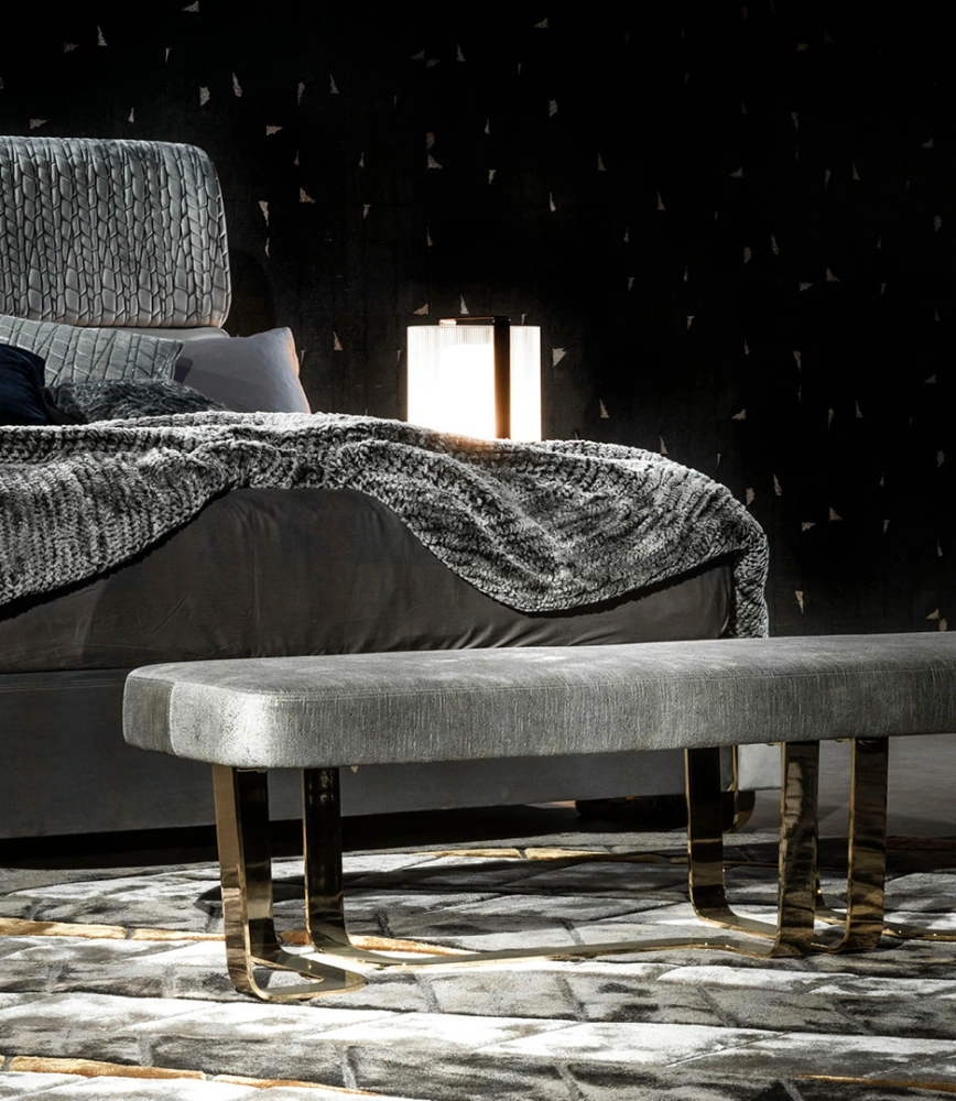 Bespoke Luxury Upholstered Long Bedroom Bench with Gold Base-2