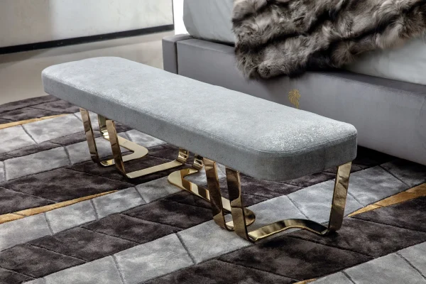 Bespoke Luxury Upholstered Long Bedroom Bench with Gold Base-3