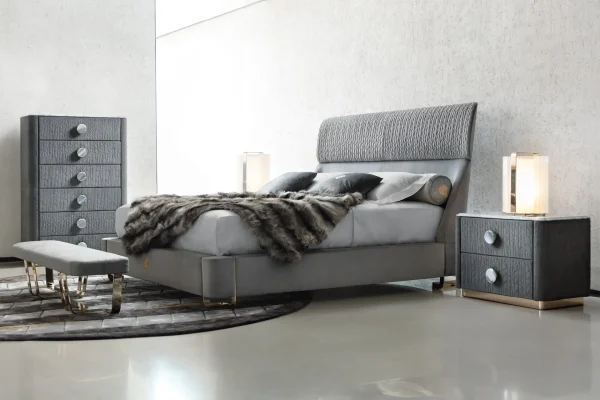 Bespoke Luxury Upholstered Long Bedroom Bench with Gold Base-5