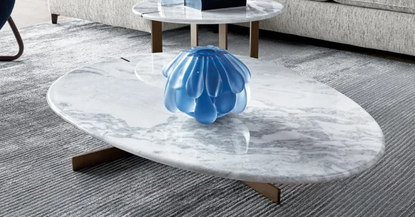 Bespoke Modern Coffee Table Set, Marble Top Nesting Tables-1