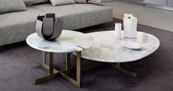 Bespoke Modern Coffee Table Set, Marble Top Nesting Tables-2