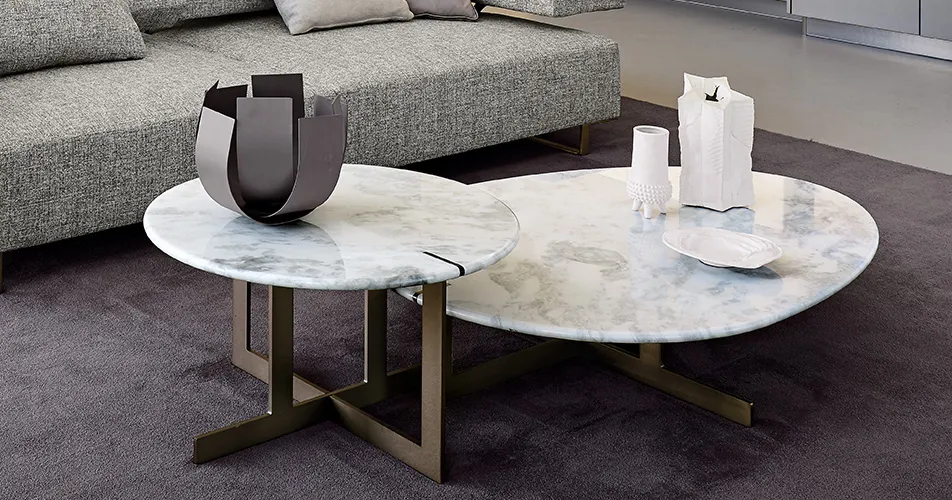 Bespoke Modern Coffee Table Set, Marble Top Nesting Tables-2