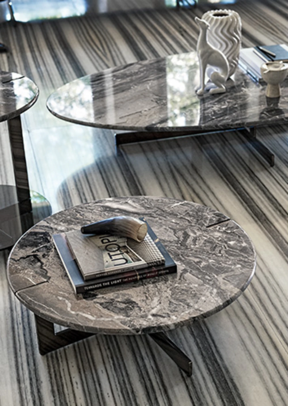 Bespoke Modern Coffee Table Set, Marble Top Nesting Tables-4