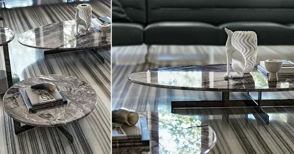 Bespoke Modern Coffee Table Set, Marble Top Nesting Tables-5