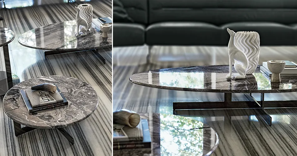 Bespoke Modern Coffee Table Set, Marble Top Nesting Tables-5