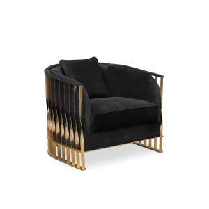 Fauteuil de salon moderne sur mesure, cadre en or, chaise d'appoint noire-1