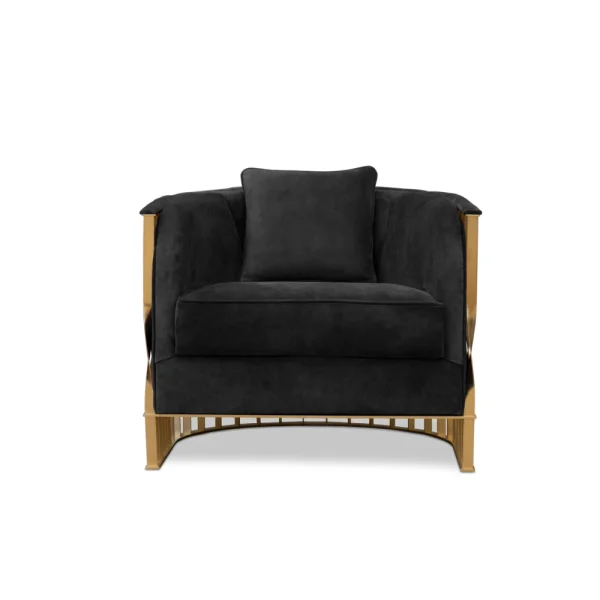 Bespoke Modern Lounge Armchair, Gold Frame Black Accent Chair​-3