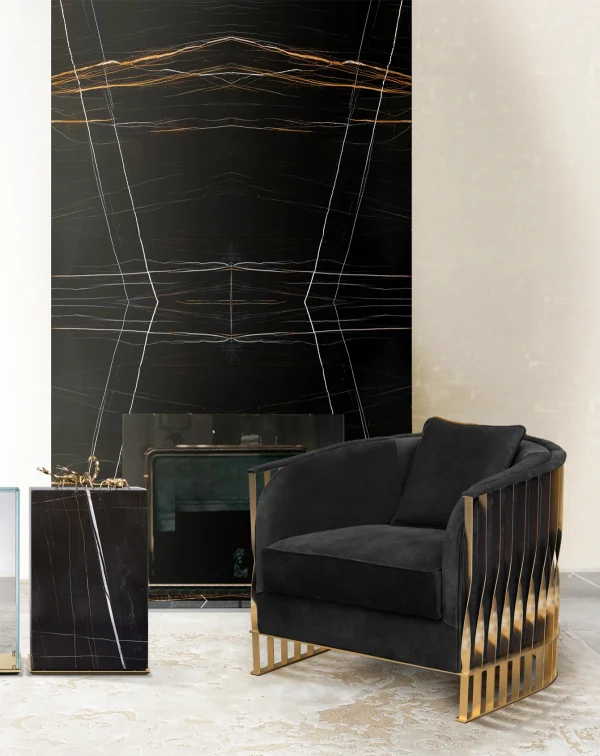 Bespoke Modern Lounge Armchair, Gold Frame Black Accent Chair​-4