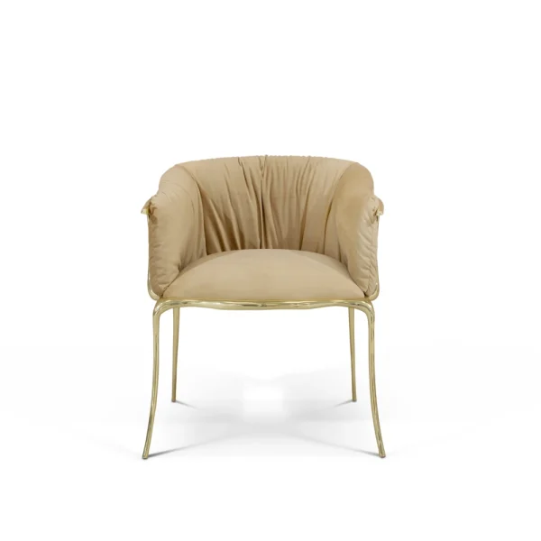 Bespoke Upholstered Armchair, Gold Metal Frame Plush​ Design-2