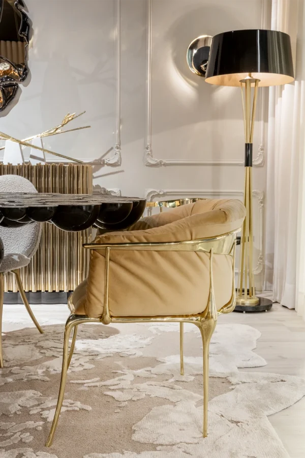 Bespoke Upholstered Armchair, Gold Metal Frame Plush​ Design-5