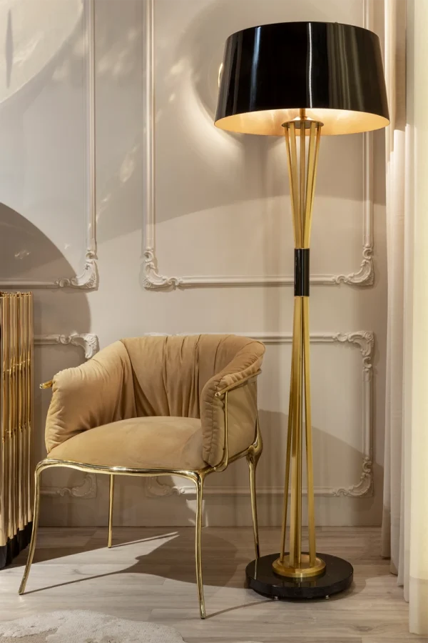 Bespoke Upholstered Armchair, Gold Metal Frame Plush​ Design-6