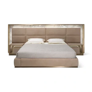 Contemporary Bespoke Bed with Upholstered Panel Headboard-1