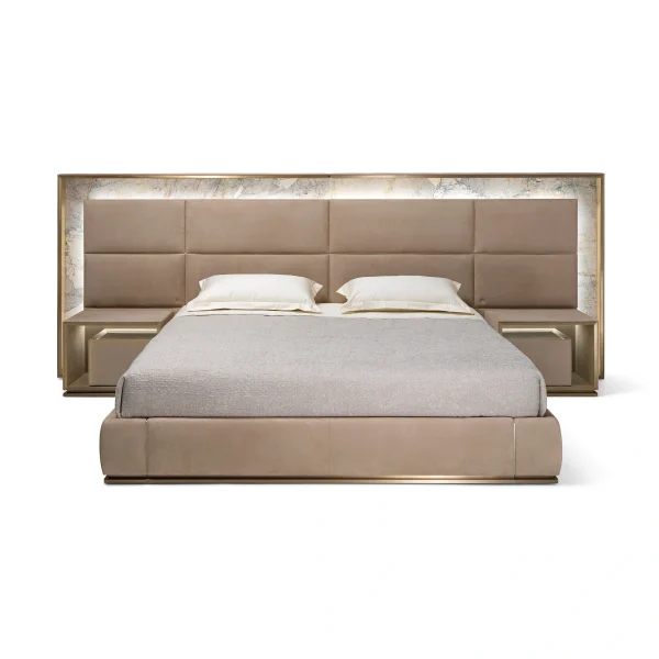 Contemporary Bespoke Bed with Upholstered Panel Headboard-1