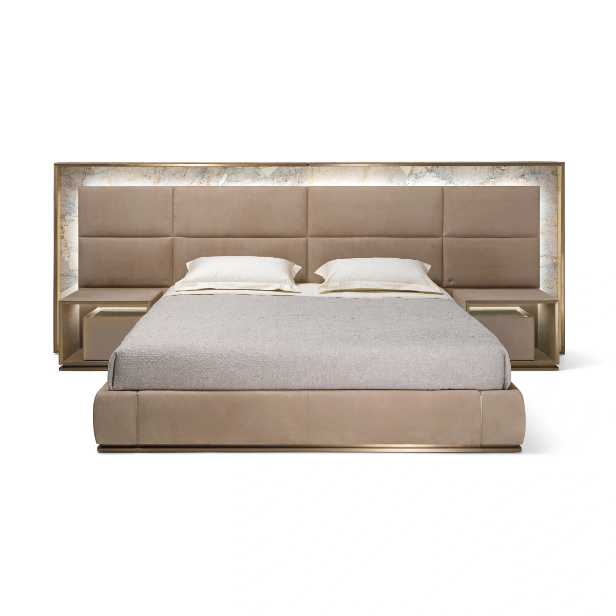 Contemporary Bespoke Bed with Upholstered Panel Headboard-1