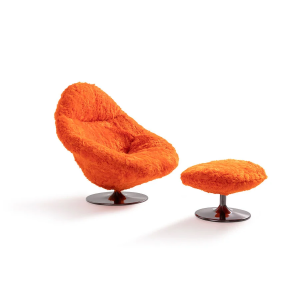 Custom Lounge Chair with Ottoman, Retro Plush Swivel Chair-1