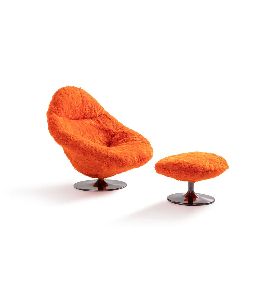 Chaise longue sur mesure avec ottoman, Retro Plush Swivel Chair-1