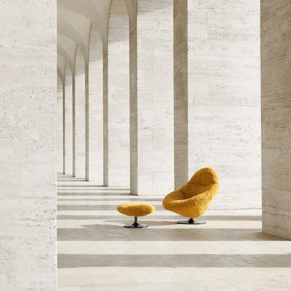 Custom Lounge Chair with Ottoman, Retro Plush Swivel Chair-4