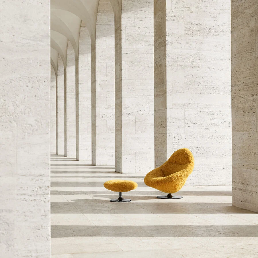 Custom Lounge Chair with Ottoman, Retro Plush Swivel Chair-4