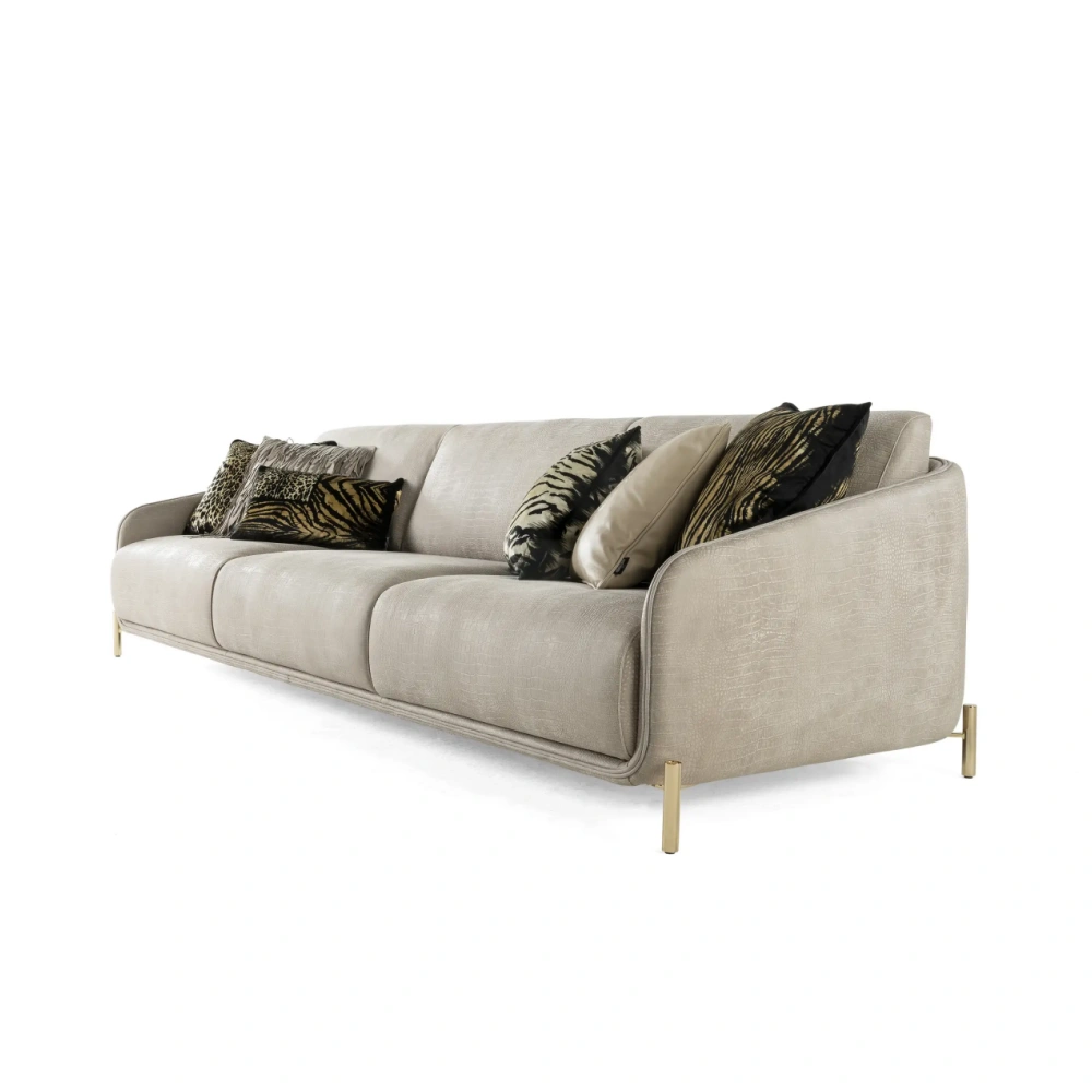 Custom-Made Sofa, Premium Fabric Upholstery Gold Accents-1