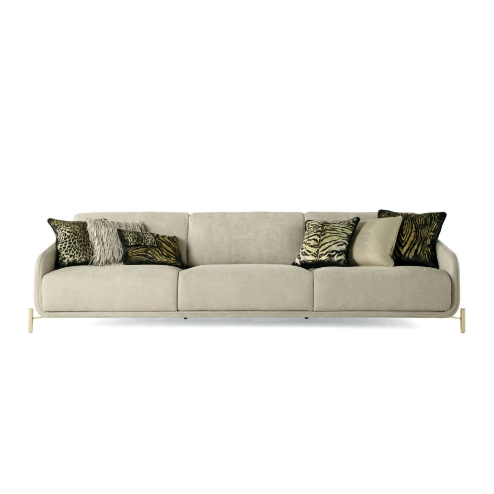 Custom-Made Sofa, Premium Fabric Upholstery Gold Accents-2